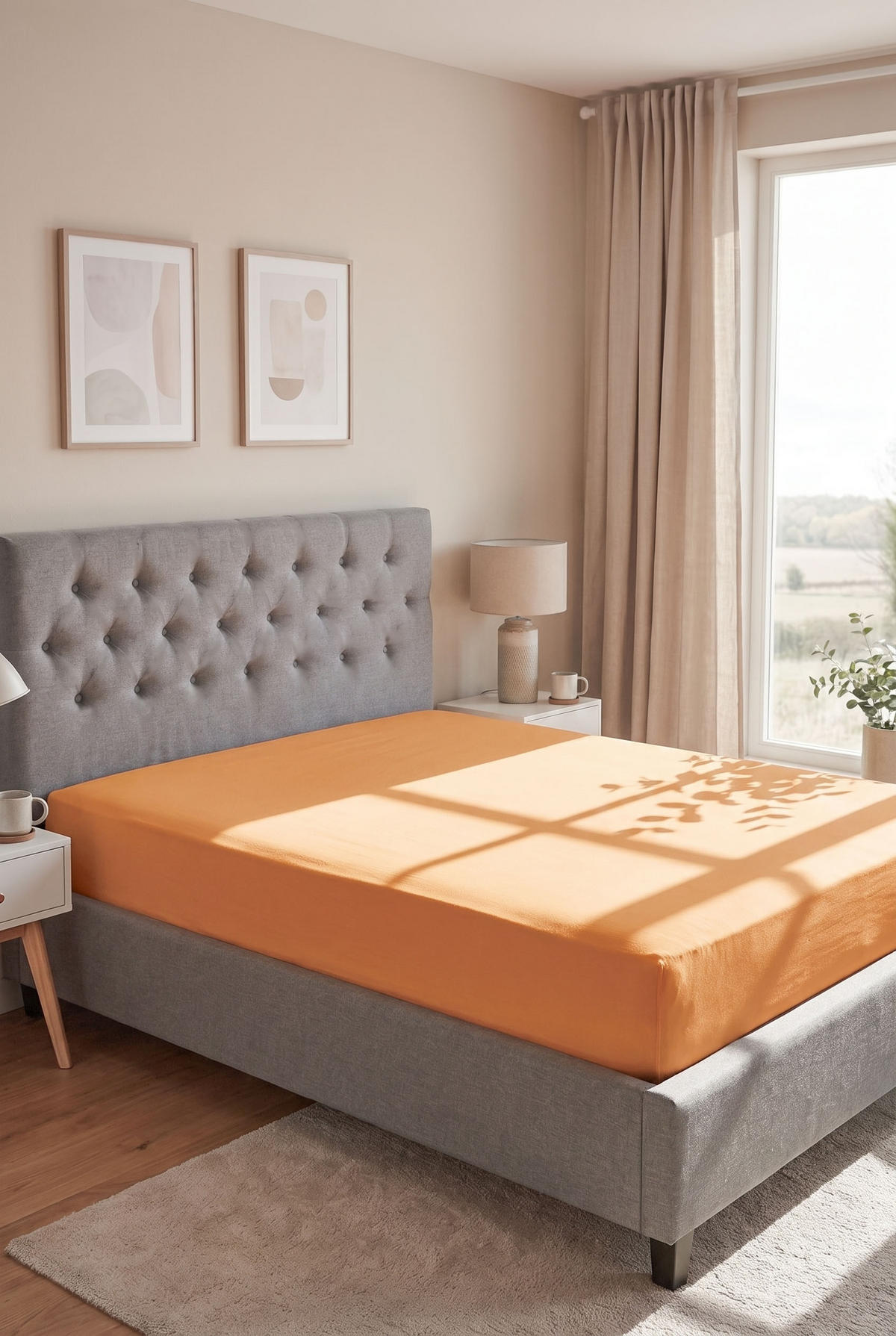 SPANNBETTTUCH Premium Jersey nektarine, 140x200 cm - 160x200 cm - Orange, Textil (160/200cm) - biberna