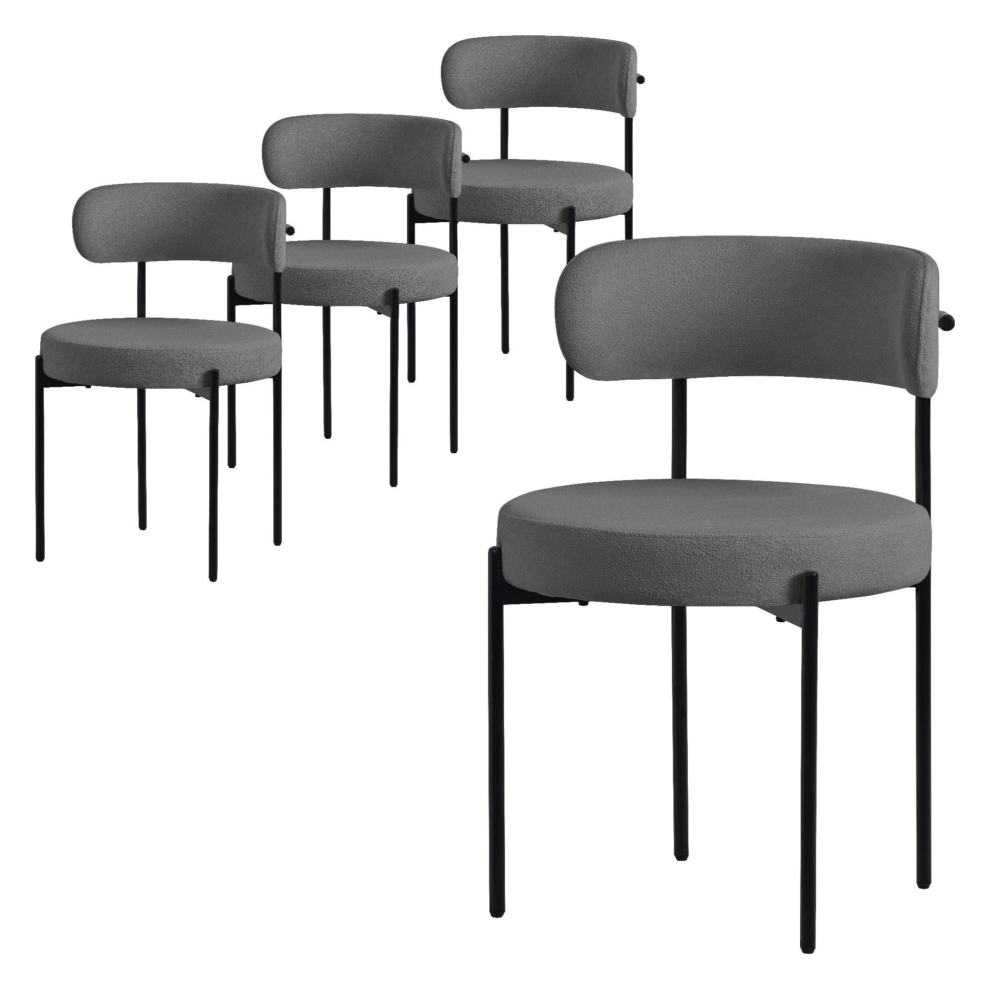 ML-DESIGN JÍDELNÍ ŽIDLE 4KS SADA Šedá Teddy látka