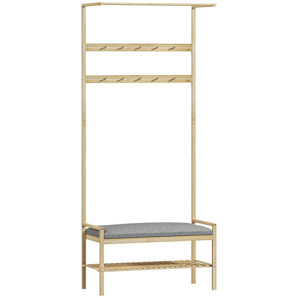 GARDEROBENSTÄNDER mit Schuhbank, Kleiderständer mit Haken, Schuhregal, Natur - Naturfarben, Naturmaterialen (34/171/73.5cm) - HOMCOM