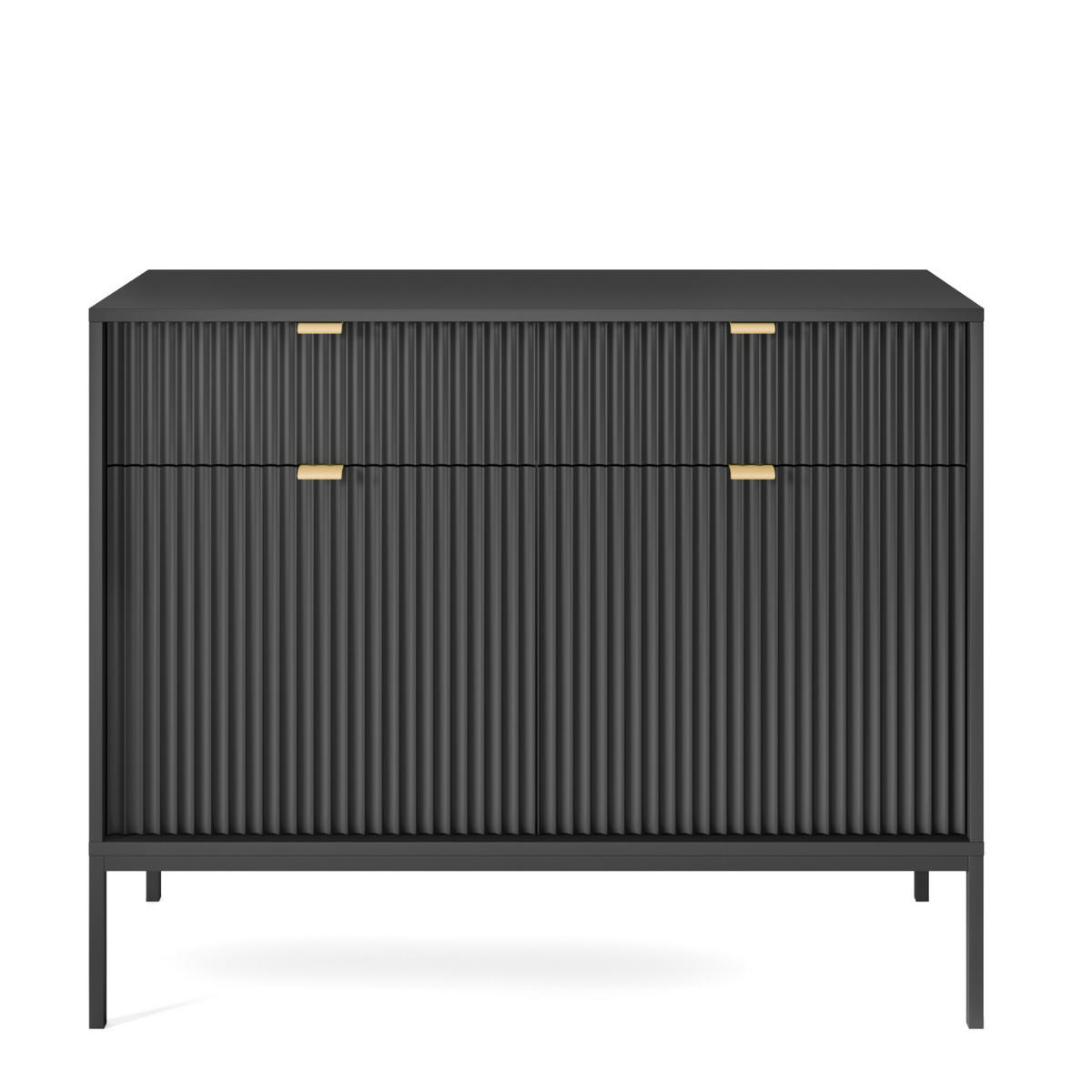 SIDEBOARD NANAIMO KOM2-2D2S Profilierte Fronten, Schwarz - Schwarz, Holzwerkstoff/Kunststoff (104/83/39cm) - Komodee