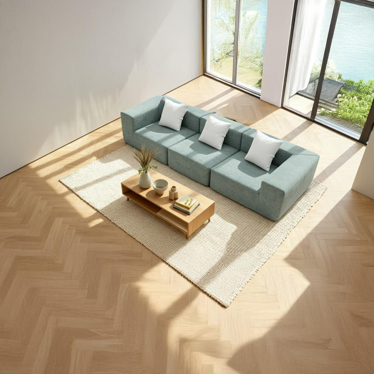 SOFA Pure 3-Sitzer - Salbei Weiß - Salbeigrün, Textil (300/62/100cm) - COCO Living