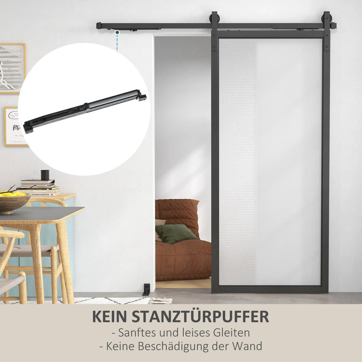 SCHIEBETÜREN-BESCHLAGSATZ, 183 cm Komplett-Set mit Schienen, Rollen, Anti-Sprung-Vorrichtungen, Türstopper, Schwarz - Schwarz, Metall (0.5/4/183cm) - HOMCOM