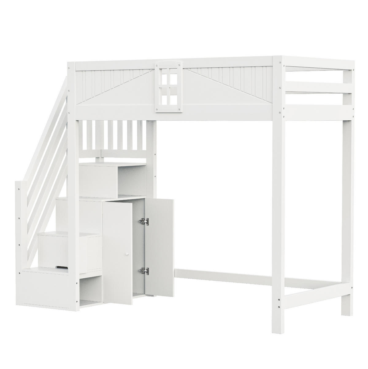 HOCHBETT mit Stauraum und Leiter 90x200 cm Massivholz Weiß - Weiß, Holzwerkstoff (90/200cm) - Beauniv