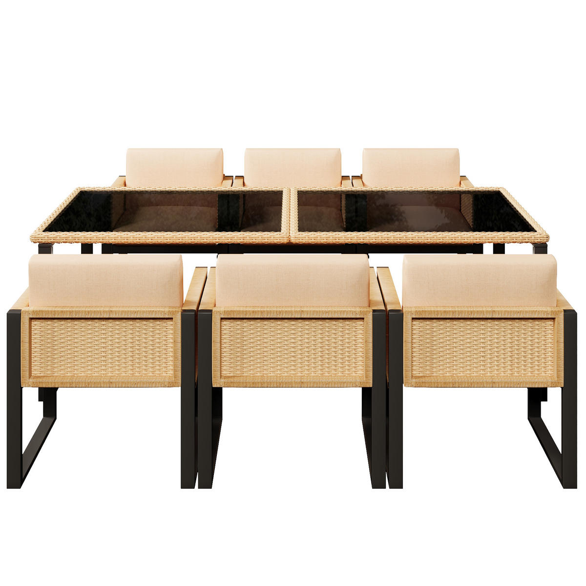 GARTENSET 6 Personen Tisch Stuhl - Schwarz, Naturmaterialien - LEBENLANG