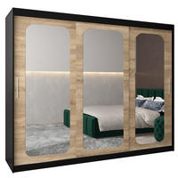 SCHWEBETÜRENSCHRANK 200/250/62 3-türig - Silberfarben/Schwarz, Holz/Kunststoff (250/200/62cm) - Abiks Möbel