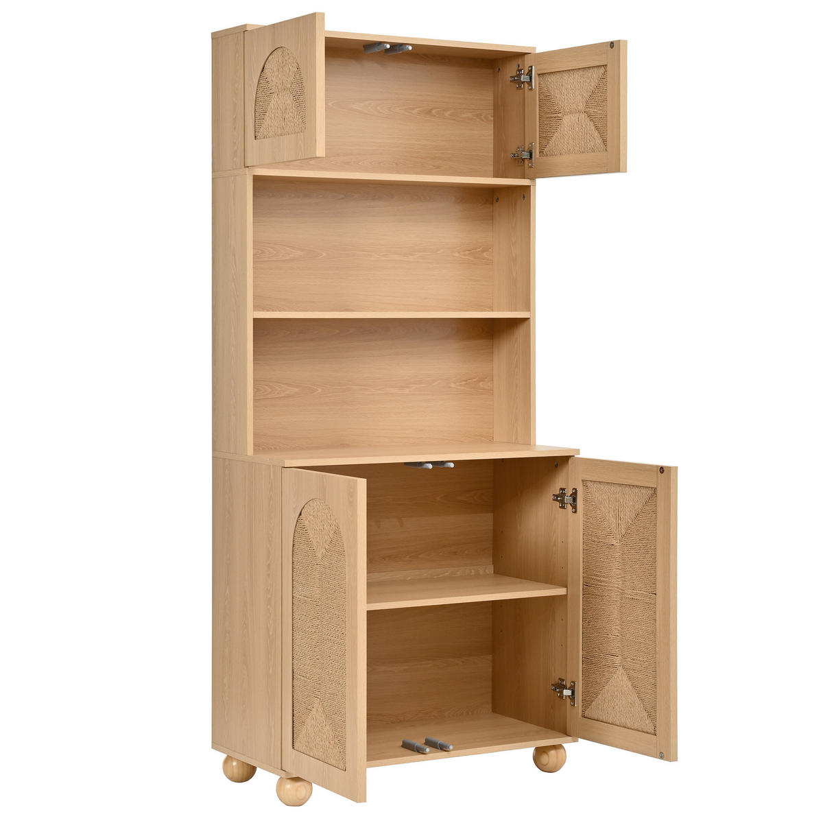 SIDEBOARD Hochschrank Seilgeflecht Türen Stauraum Holzfüße Modern - Naturfarben, Holzwerkstoff (80/180/40cm) - FLIEKS