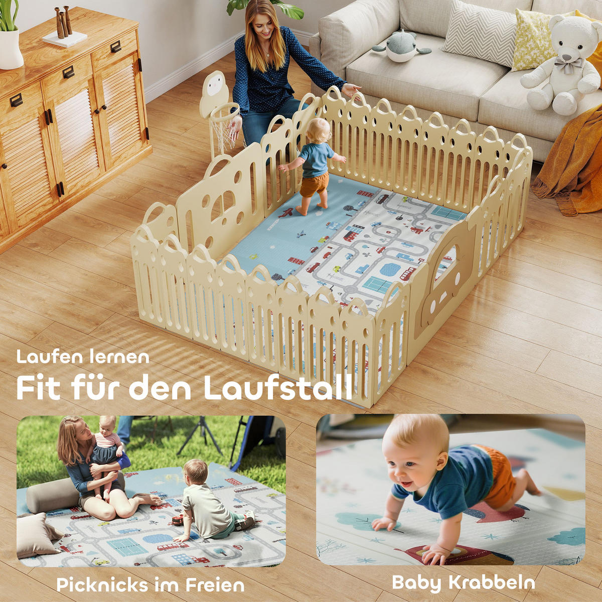 BABY-SPIELMATTE DE-10824 doppelseitig mit Rennwagenmotiven Mehrfarbig - Multicolor, Kunststoff (150/1.5/200cm) - ComfortXL