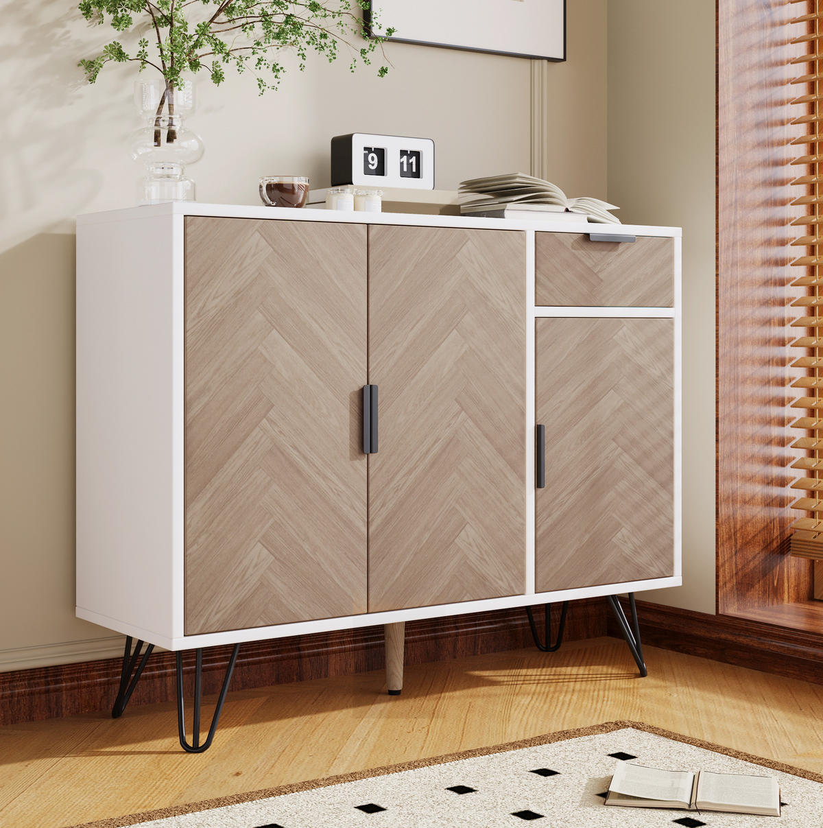 SIDEBOARD 90/30/71,5 cm aus MDF und Spanplatte mit höhenverstellbaren Einlegeböden Weiß/Holzfarben - Naturfarben, Holzwerkstoff (30/71.5/90cm) - Modenvie