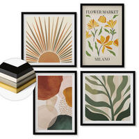 WANDBILDER 4er-Set - 50x50 cm & 40x60 cm Schwarzer Rahmen - Abstrakte Blumenmotive - Schwarz, Kunststoff (50/50cm) - ArtPrintCave