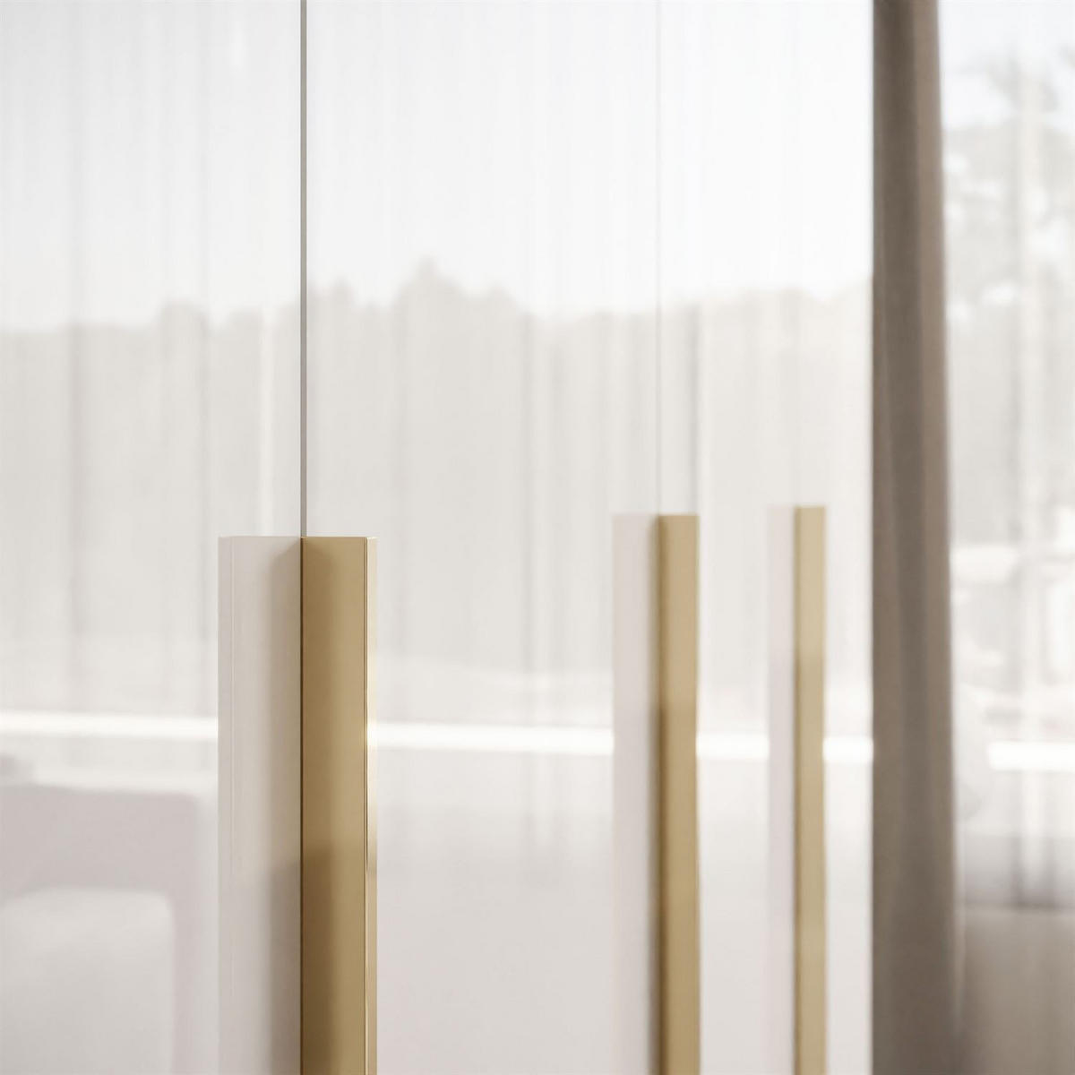 KLEIDERSCHRANK AUREL 4D mit goldenen Griffen - Weiß Hochglanz/Goldfarben, Holzwerkstoff (200/200/57cm) - Lookway