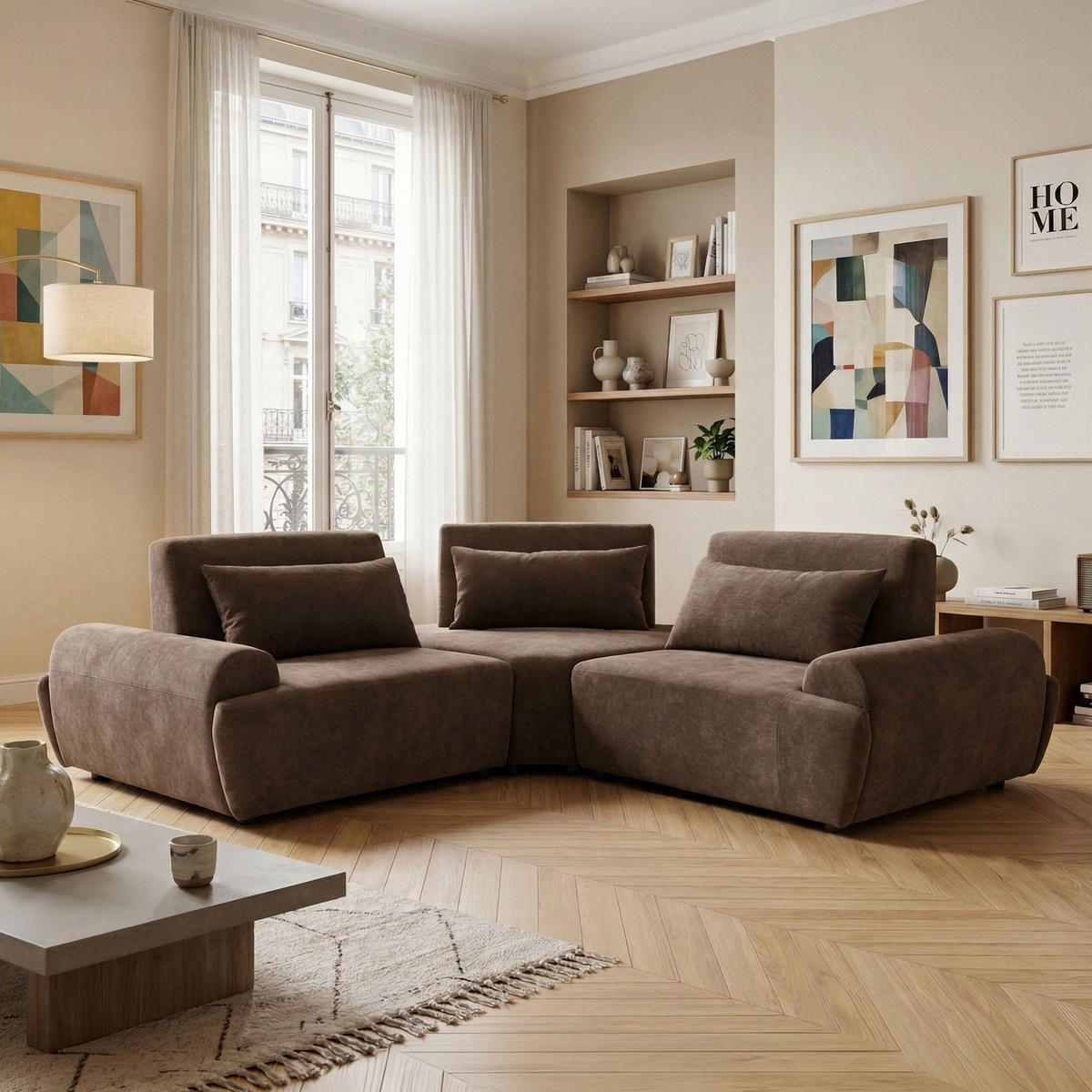 ECKSOFA 3-Sitzer, Schokoladebraun - Braun, Textil (231/231cm) - Oviala