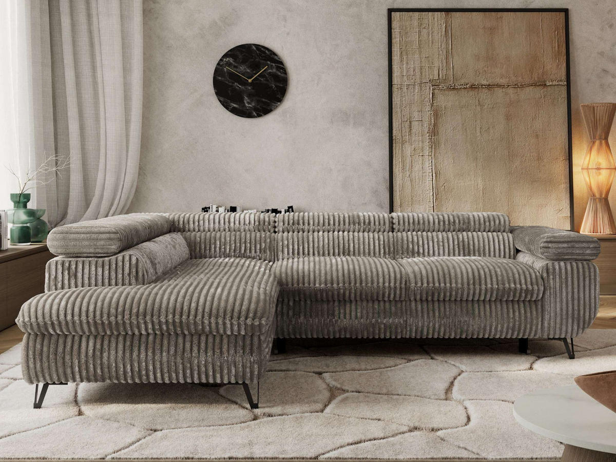 ECKSOFA PABLO L Grau Cord - Links Seite - Schwarz/Grau, Textil/Metall (208/273cm) - MKS