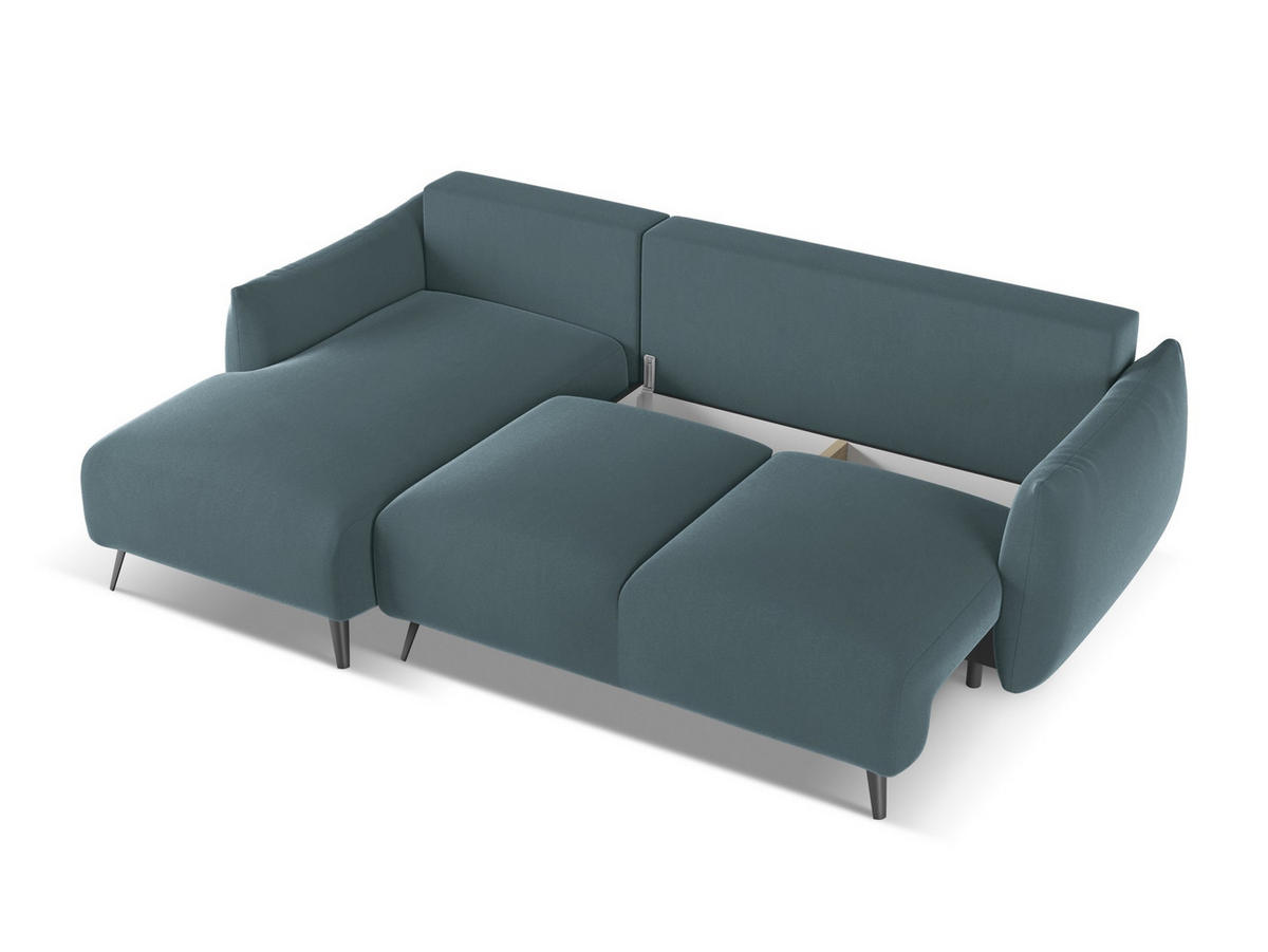 ECKSOFA mit Schlaffunktion Samt Stoff Blau - Blau/Petrol, Textil/Metall (162/242cm) - Makamii