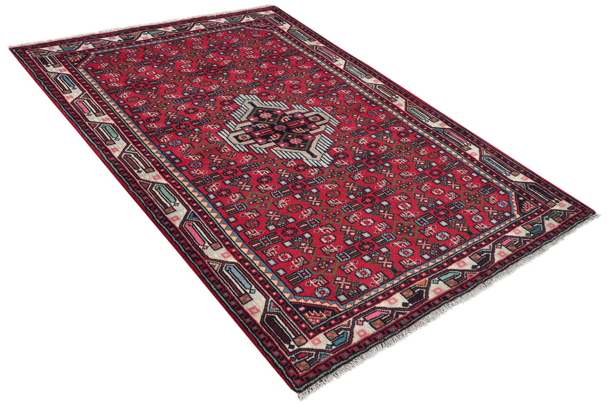 ORIENTTEPPICH handgeknüpft Assadabad Rot 146/102 cm Schurwolle - Rot, Textil (102/146cm) - Looma