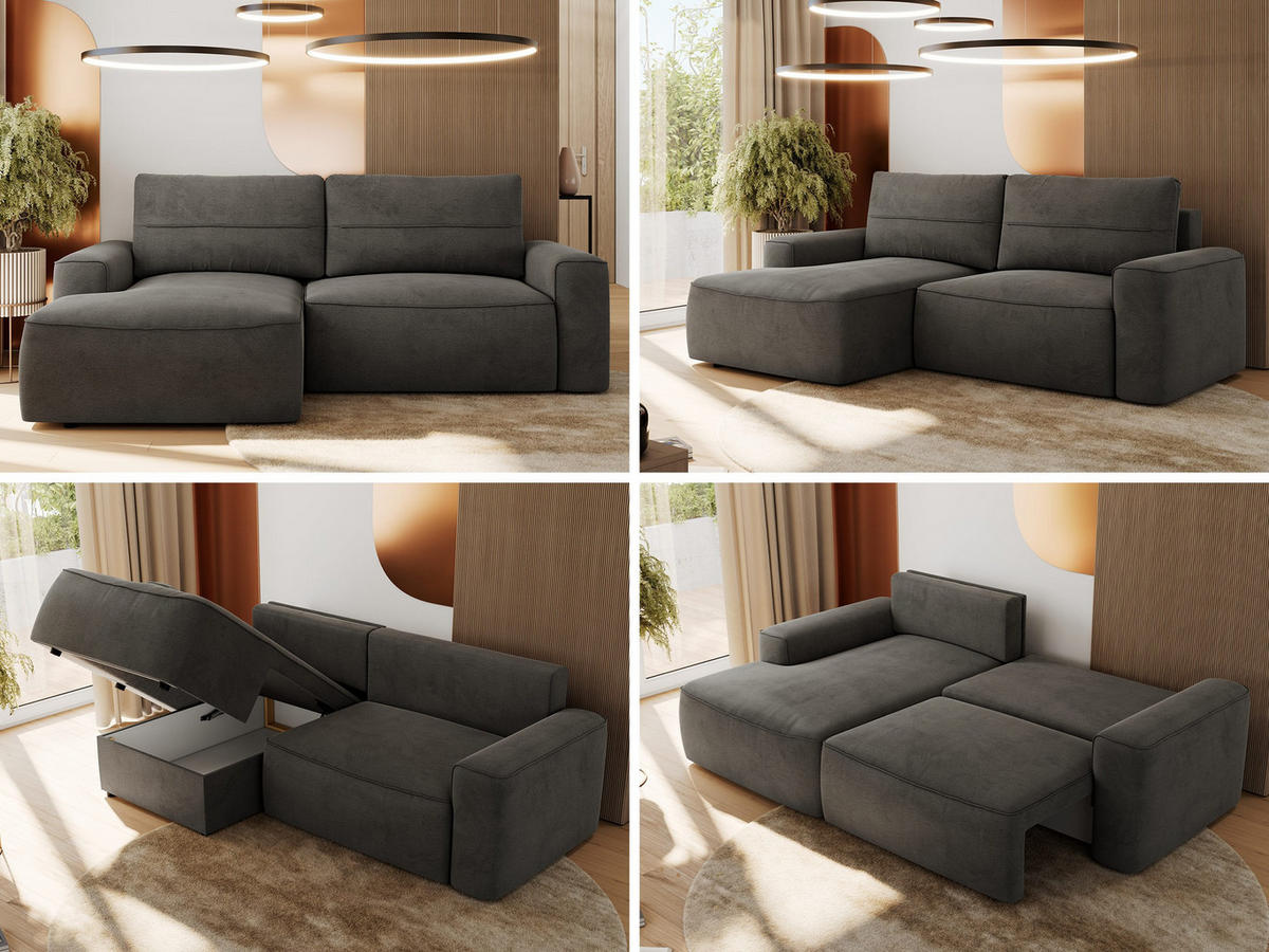 ECKSOFA BELLUNO L Dunkelgrau Velvet - Links - Dunkelgrau/Schwarz, Textil (144/233cm) - MKS
