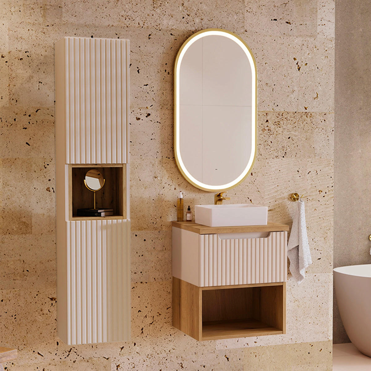 BADMÖBEL 50.4cm Riva 2er-Set Kaschmir - Beige, Holzwerkstoff (50.4/60/40cm) - Petits-meubles