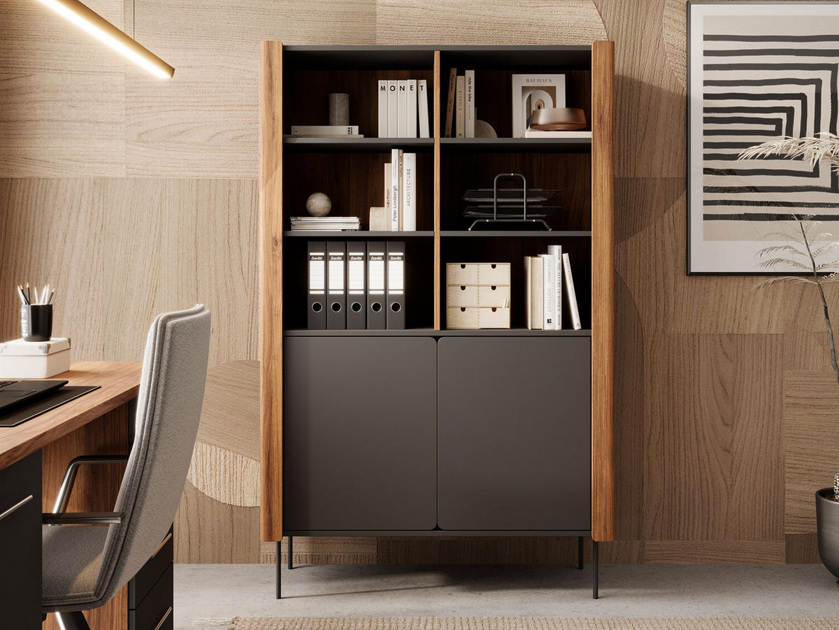 STANDREGAL Wrap R105 - Nussbaumfarben/Schwarz, Holzwerkstoff/Metall (105/167/40cm) - MIRJAN24