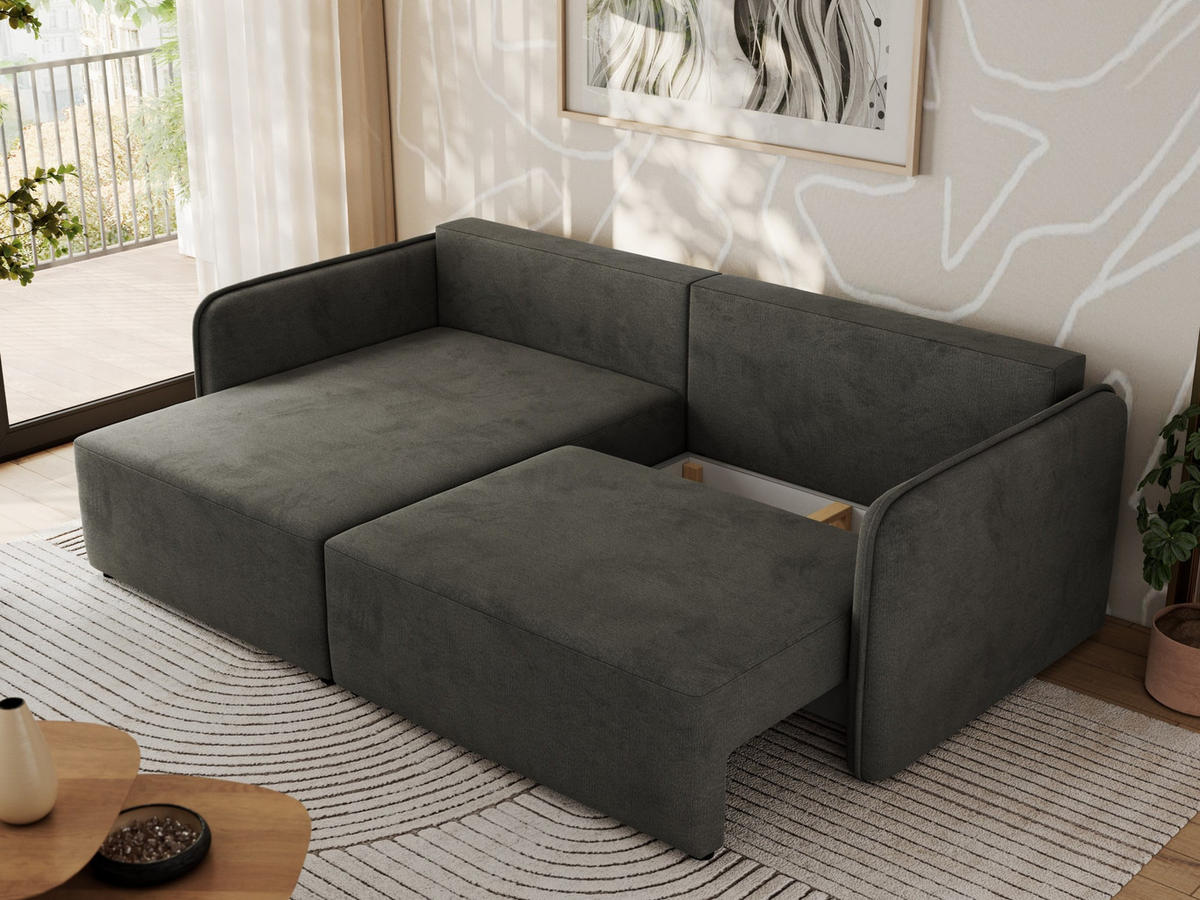 ECKSCHLAFSOFA MESTO L Dunkelgrau Velvet - links - Dunkelgrau/Schwarz, Kunststoff/Textil (227/147cm) - MKS