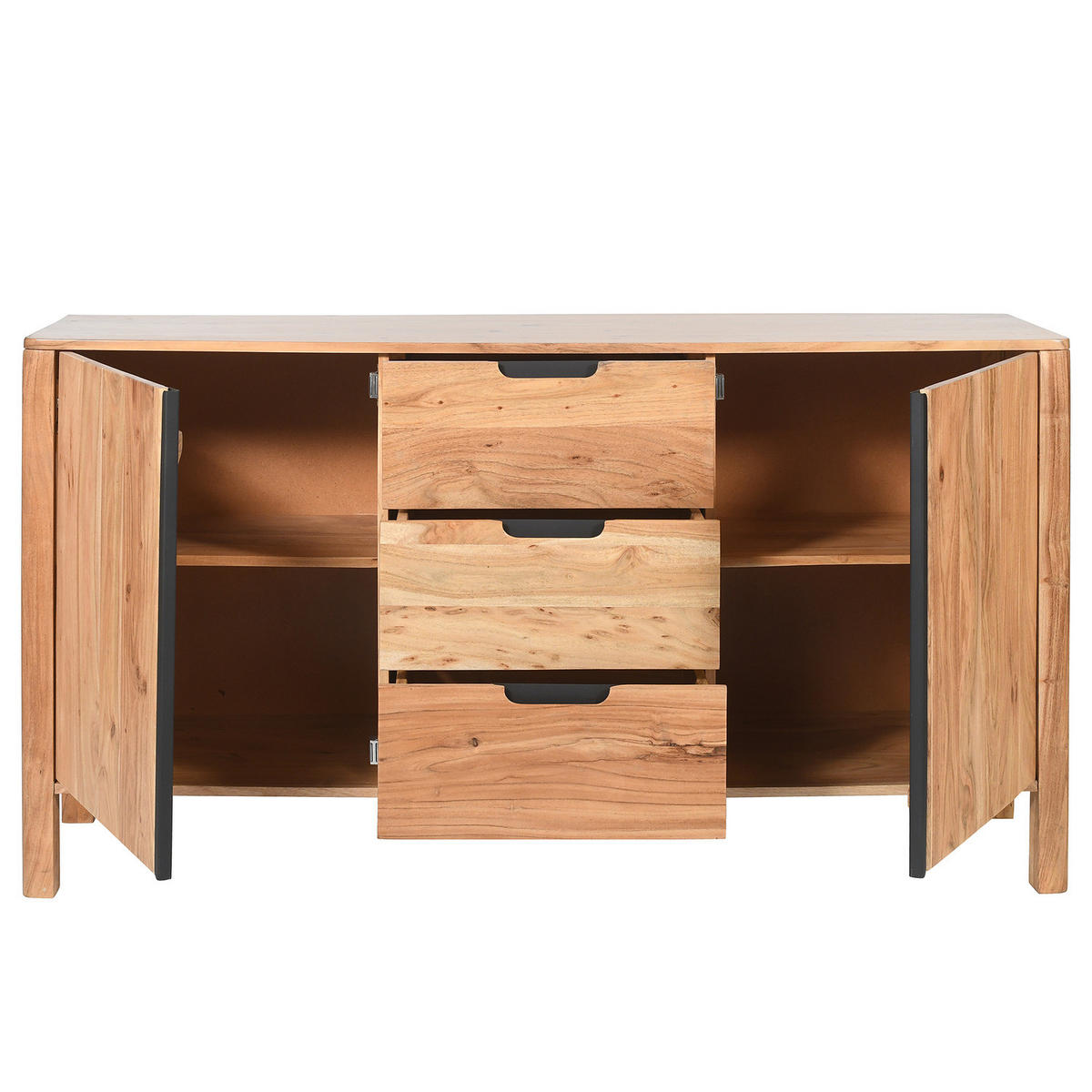 MASSIVES SIDEBOARD - Akazie - Schwarz/Akaziefarben, Holz/Metall (150/80/40cm) - home24