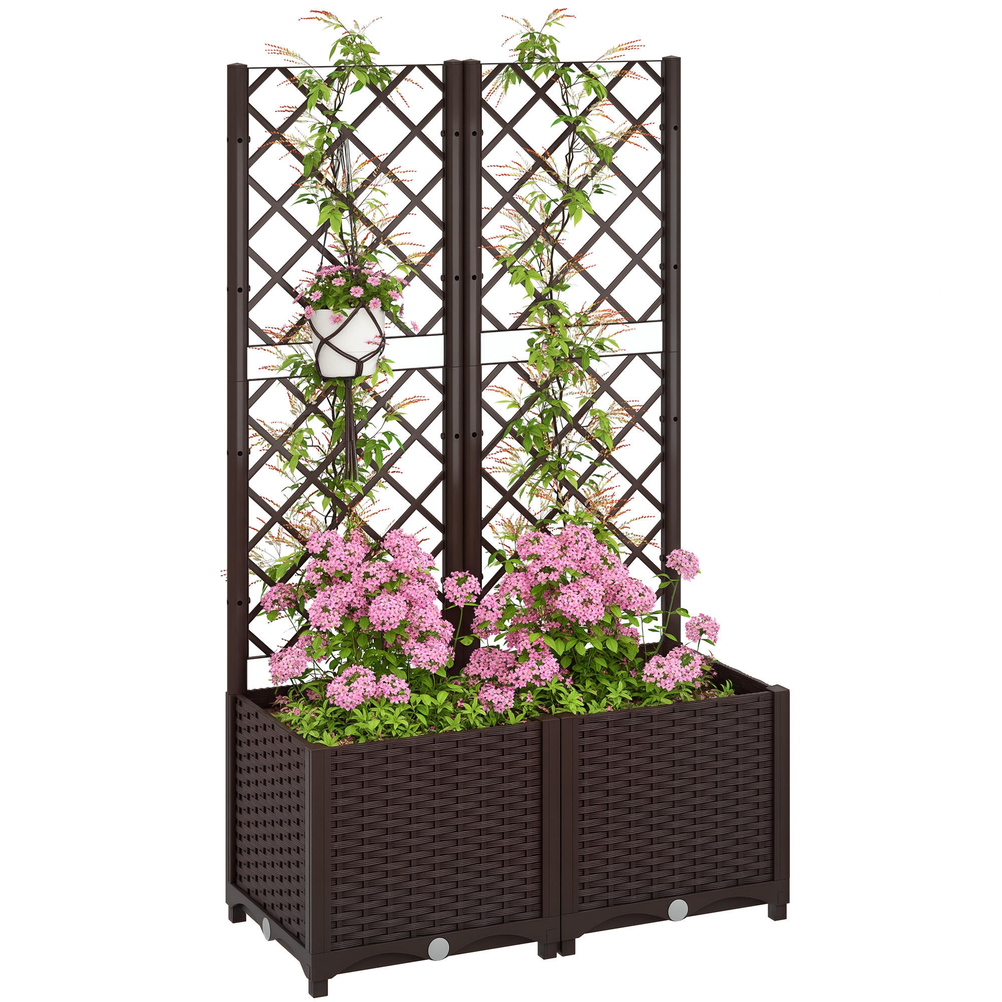 HOCHBEET DE-12209 mit Rankgitter 80/40/135 cm mit 6 Drainagelöchern Braun - Braun, Kunststoff (80/135/40cm) - ComfortXL