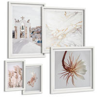 BILDER SET 5er Set - 50x50 cm & 20x30 cm & 40x60 cm Weißer Rahmen - Grasfelder in Braun- und Beigetönen - Weiß, Kunststoff (40/60cm) - TULUP