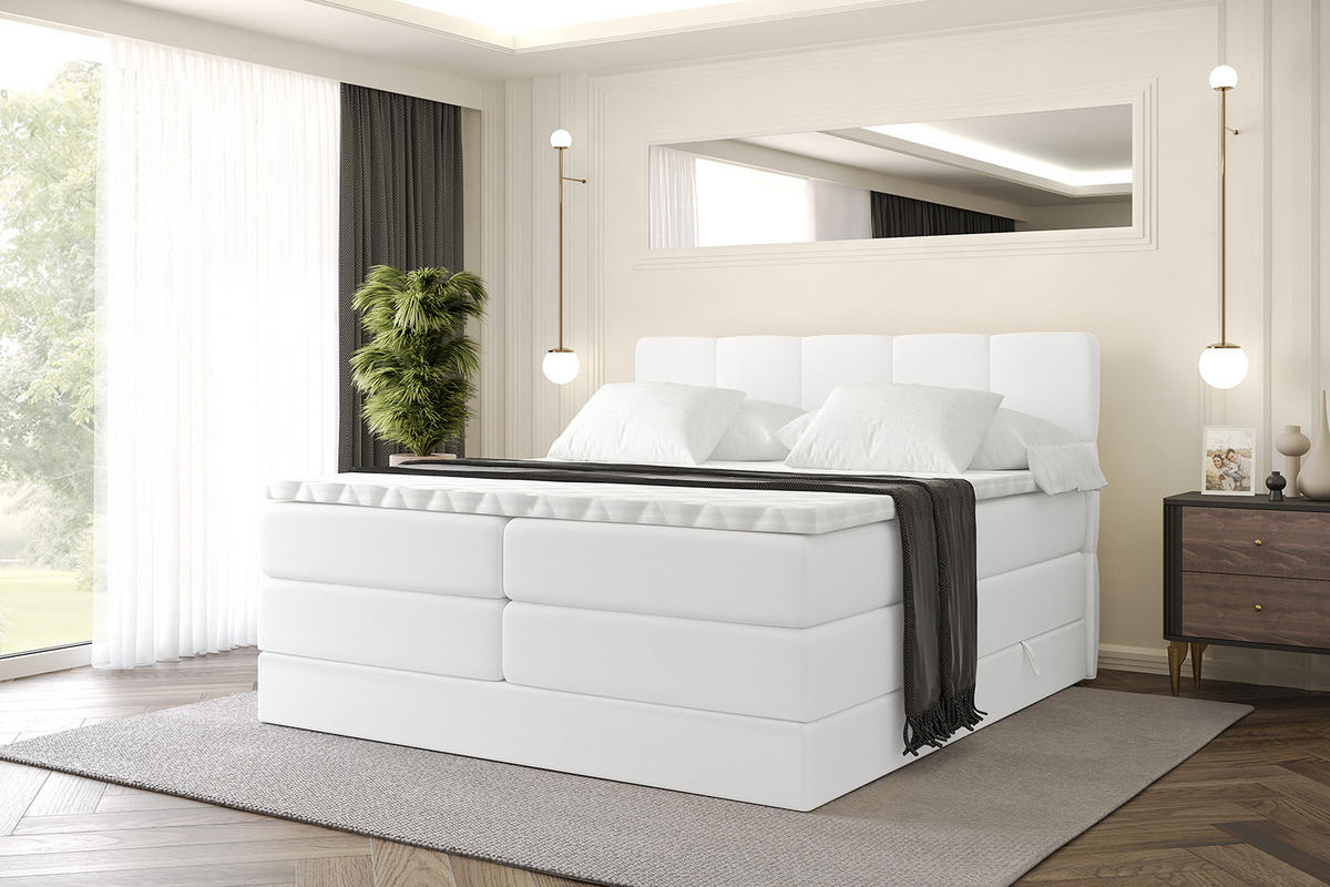 BOXSPRINGBETT mit Matratze H3|H4 und Lattenrost - LIRO KING-120x200 - Weiß - Weiß, Holzwerkstoff (120/200cm) - ALTDECOR