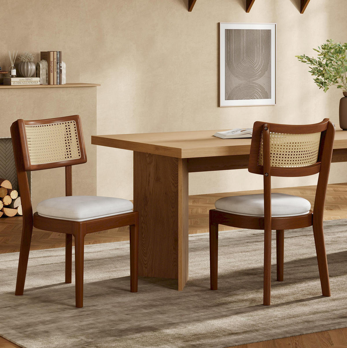 ESSZIMMERSTUHL 4er-Set mit Rattan-Rückenlehne Massivholz Walnut - Braun, Holz (58/88/50.1cm) - Meubliv