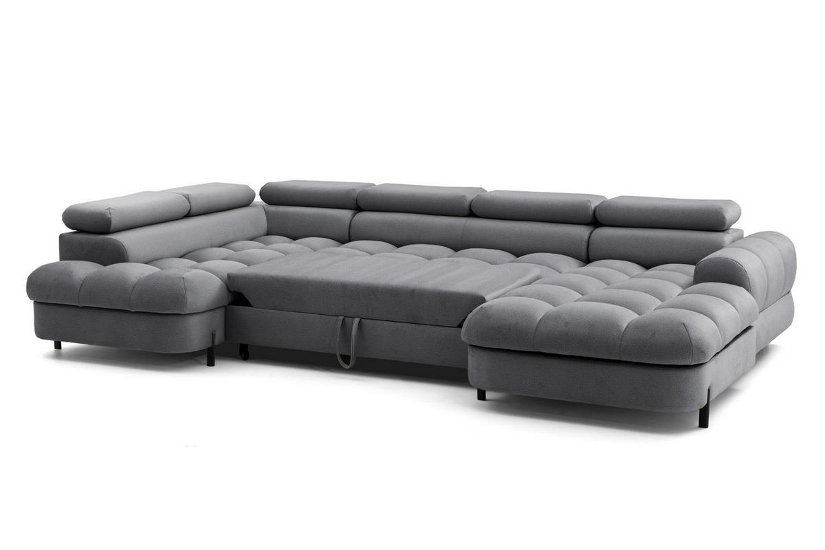 ECKSOFA U-Form BOWL U Links mit Schlaffunktion 125x265 Velours Dunkelgrau - Dunkelgrau/Schwarz, Holz/Textil (339/90/195cm) - Muffo