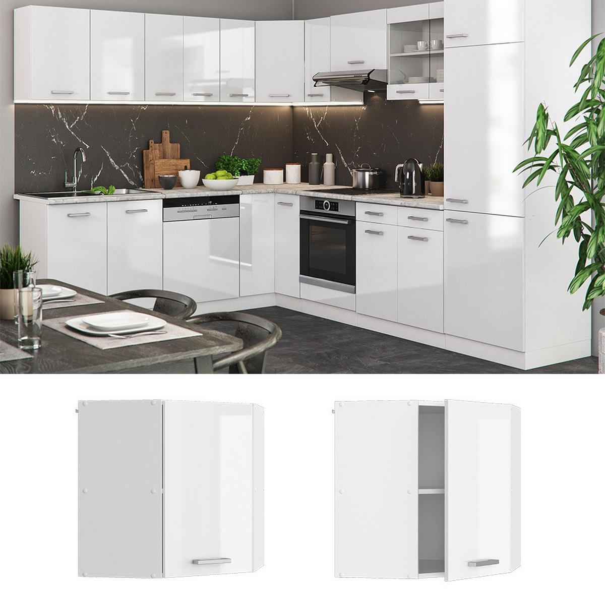 ECKHÄNGESCHRANK R-Line Weiß Hochglanz 57 cm - Weiß Hochglanz/Weiß, Holzwerkstoff (57/60/31cm) - Vicco