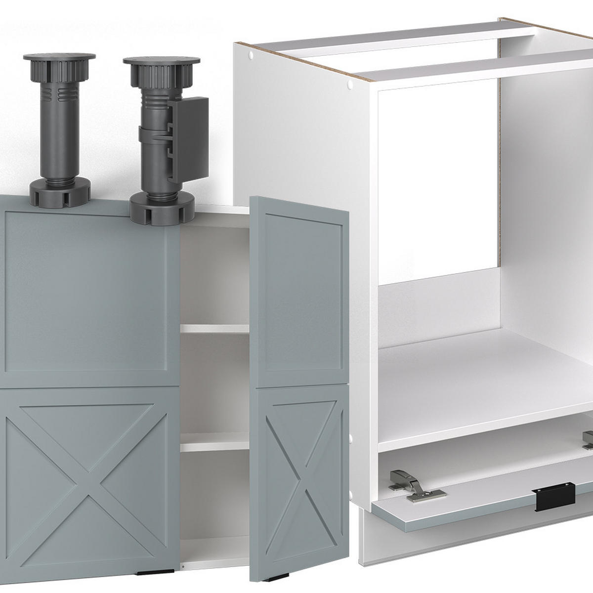 ECKKÜCHE Fame-Line Hellblau-grau/Weiß 227 x 60 cm ohne AP - Weiß/Hellblau, Holzwerkstoff (287/81.6/46cm) - Vicco