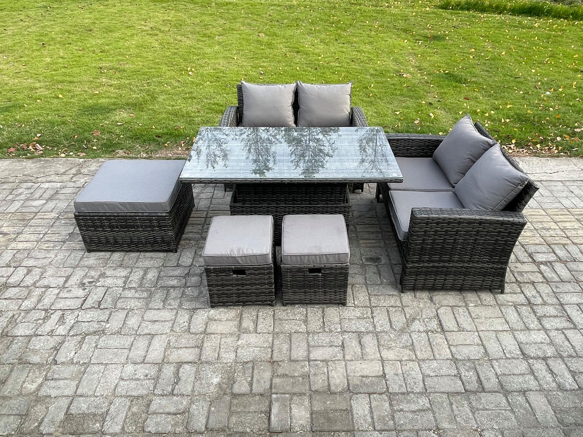 GARTENSET Polyrattan Dunkelgrau 7-Sitzer - Dunkelgrau, Metall - Fimous