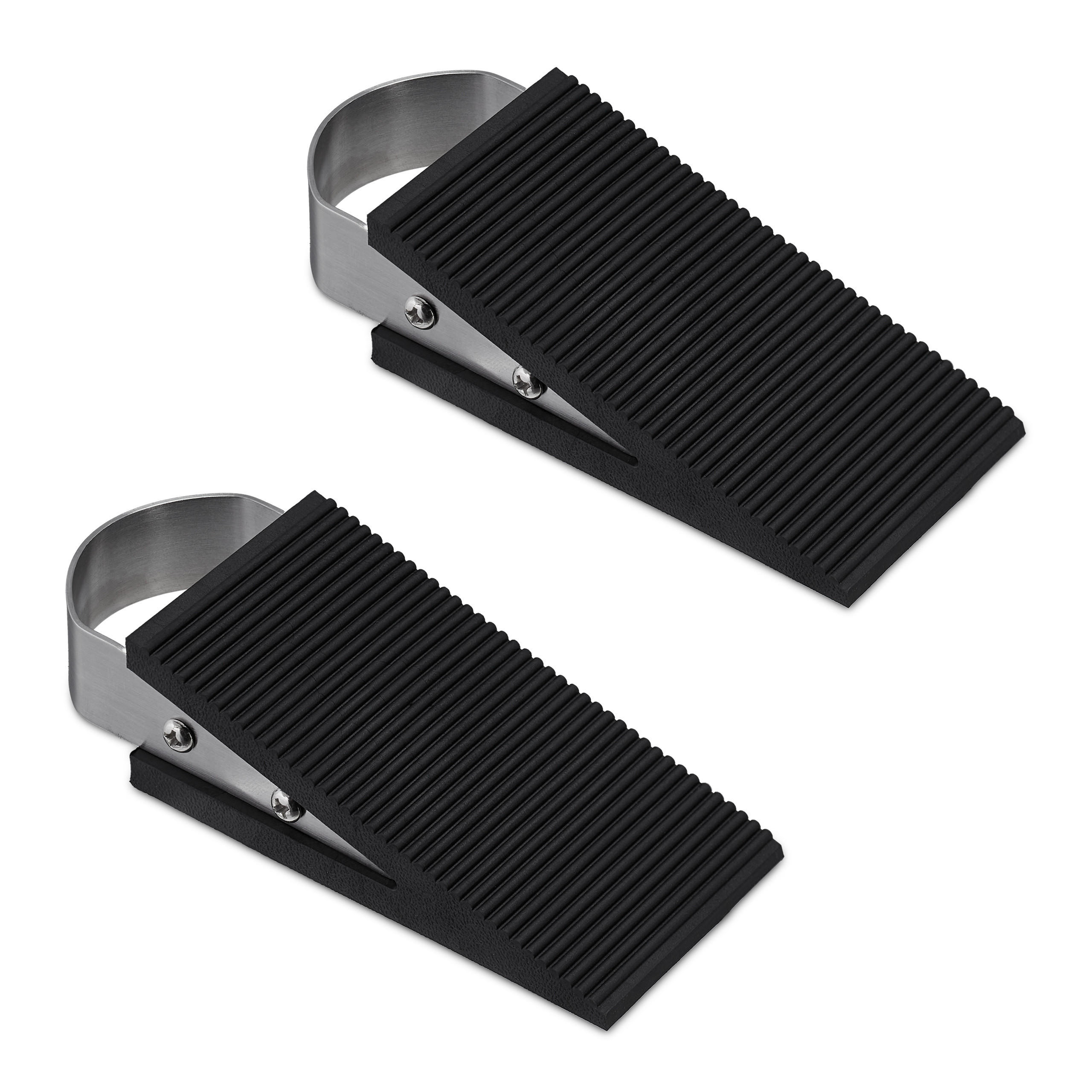 DÖRRKIL svart silver 2-pack gummi rostfritt-stål 3 cm - Svart, Plast/Metall (5/12cm) - Relaxdays