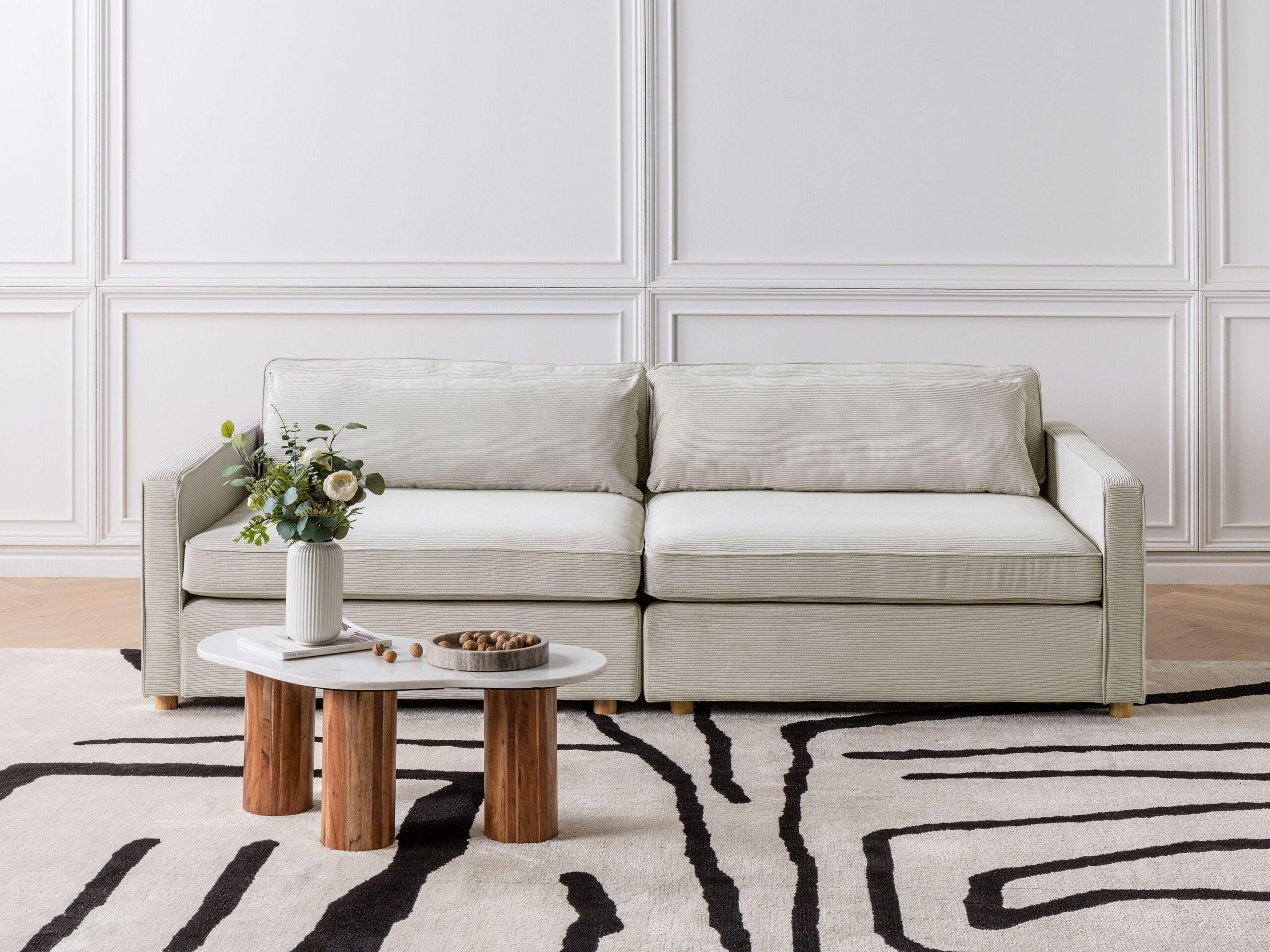 3-SITZER-SOFA Cord hellgrau Vinstra - Hellbraun/Grau, Textil (250/80/125cm) - Beliani