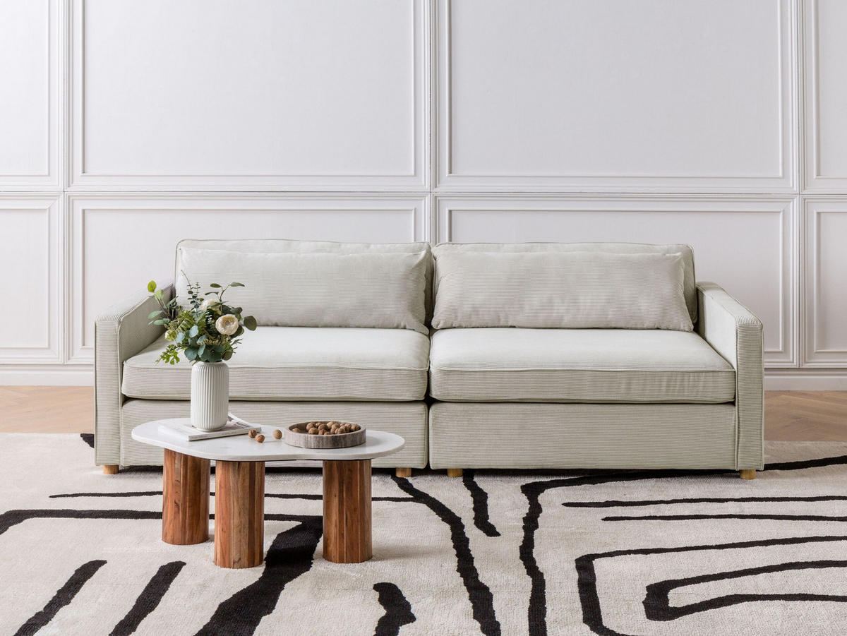 3-SITZER-SOFA Cord hellgrau Vinstra - Hellbraun/Grau, Textil (250/80/125cm) - Beliani