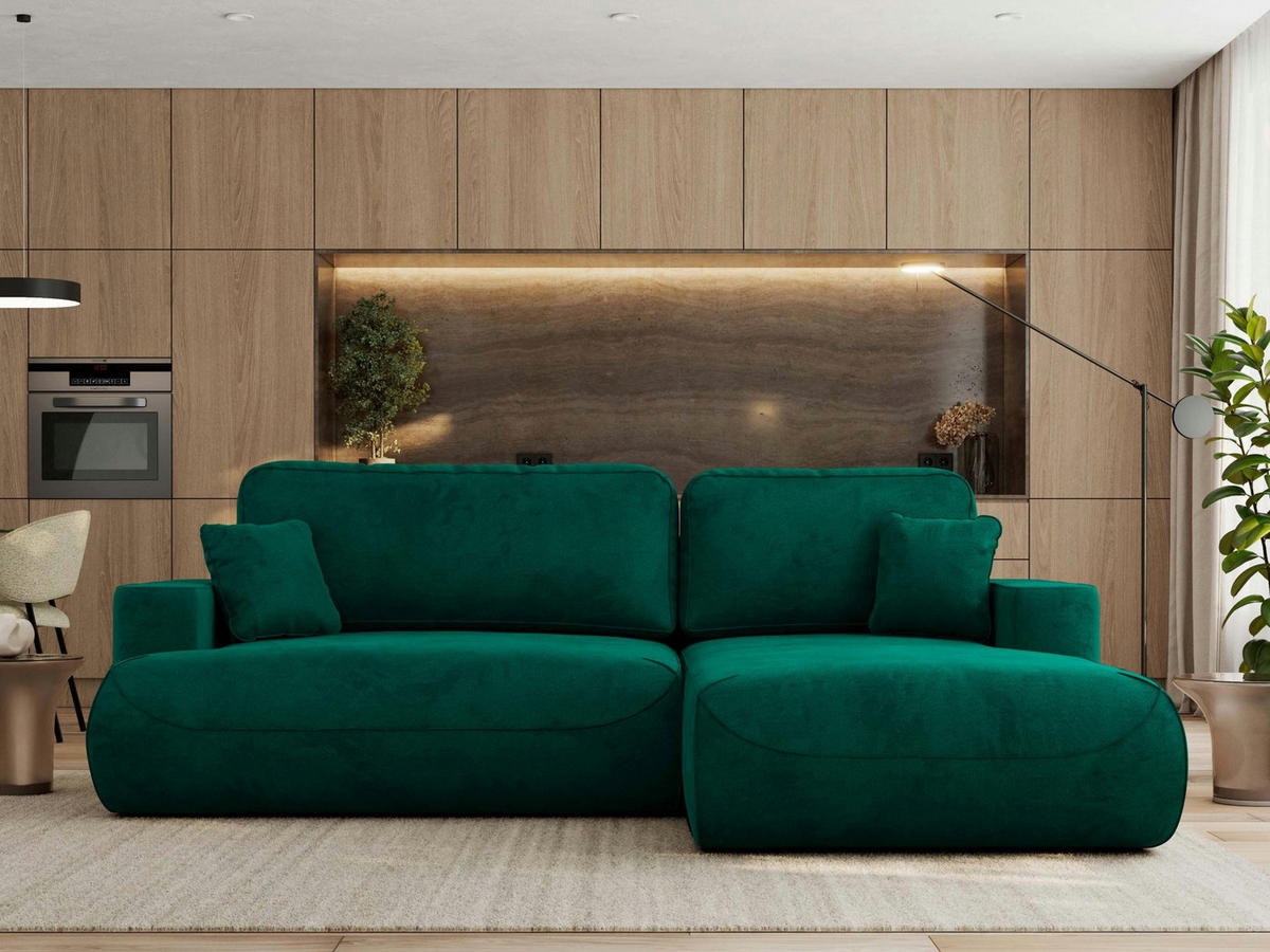 ECKSOFA OVO L Dunkelgrün Velvet - Rechts Seite - Dunkelgrün/Dunkelgrau, Kunststoff/Textil (195/271cm) - MKS