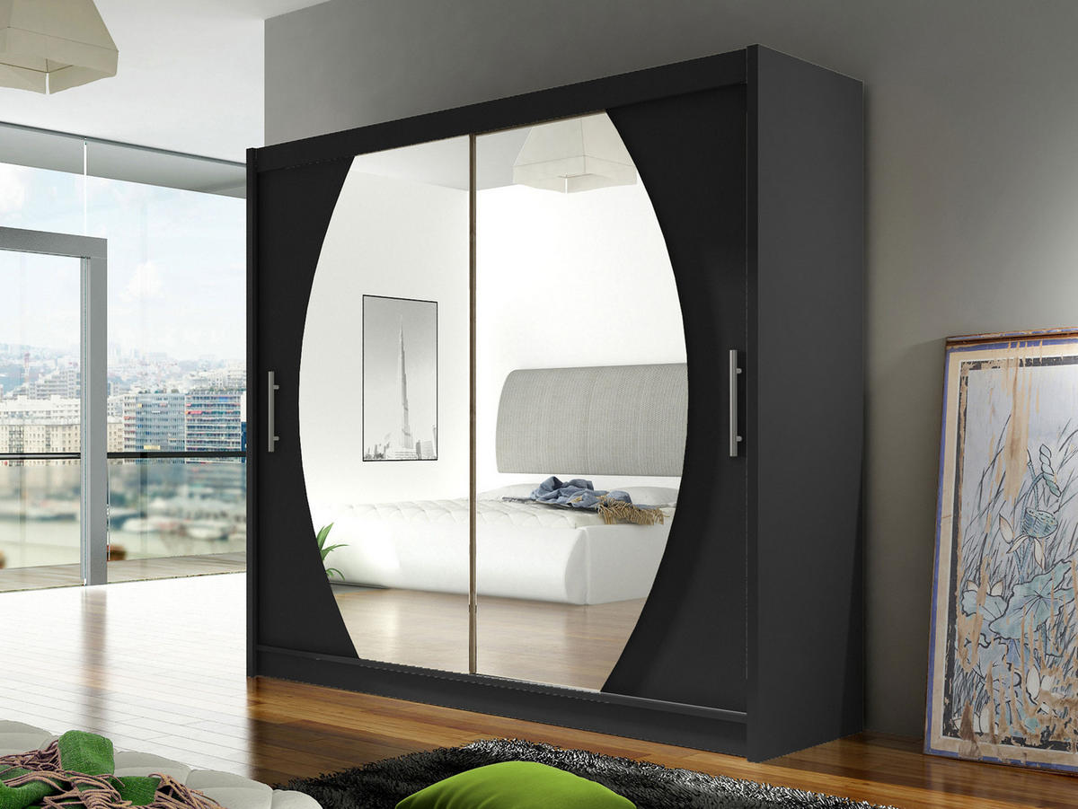 KLEIDERSCHRANK London IV - Silberfarben/Schwarz, Holzwerkstoff/Kunststoff (180/215/58cm) - MIRJAN24
