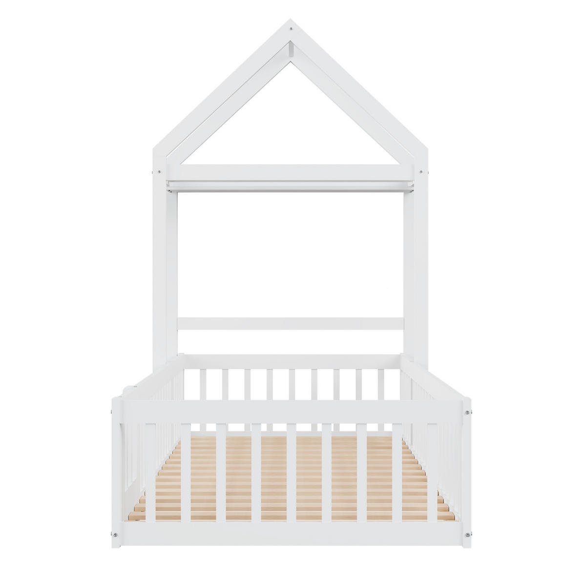 HAUSBETT 90/200 cm weiß aus Massivholz mit Stauraum und Lattenrost - Weiß, Holz (90/200cm) - OKWISH