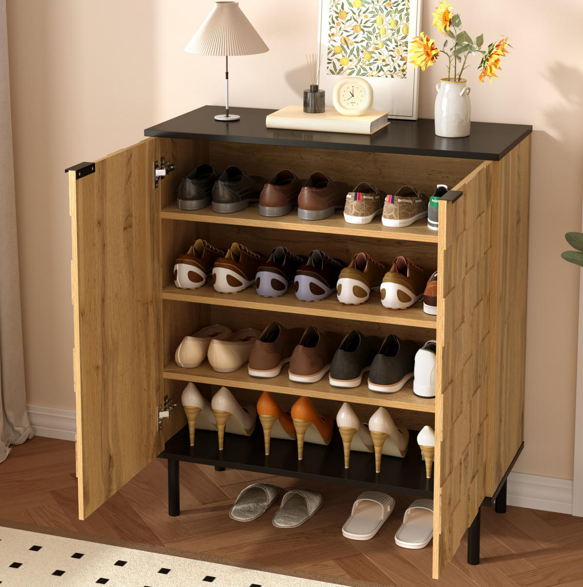 SCHUHSCHRANK 80/35/91,5 cm in Natur mit 2 Türen und höhenverstellbaren Böden - Naturfarben, Holzwerkstoff (80/91/35cm) - BEAOK