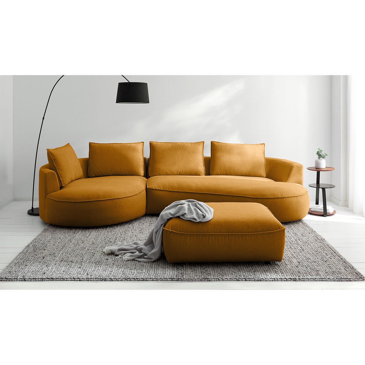 BIGSOFA - Gelb/Braun, Kunststoff/Textil (322/82/154cm) - home24