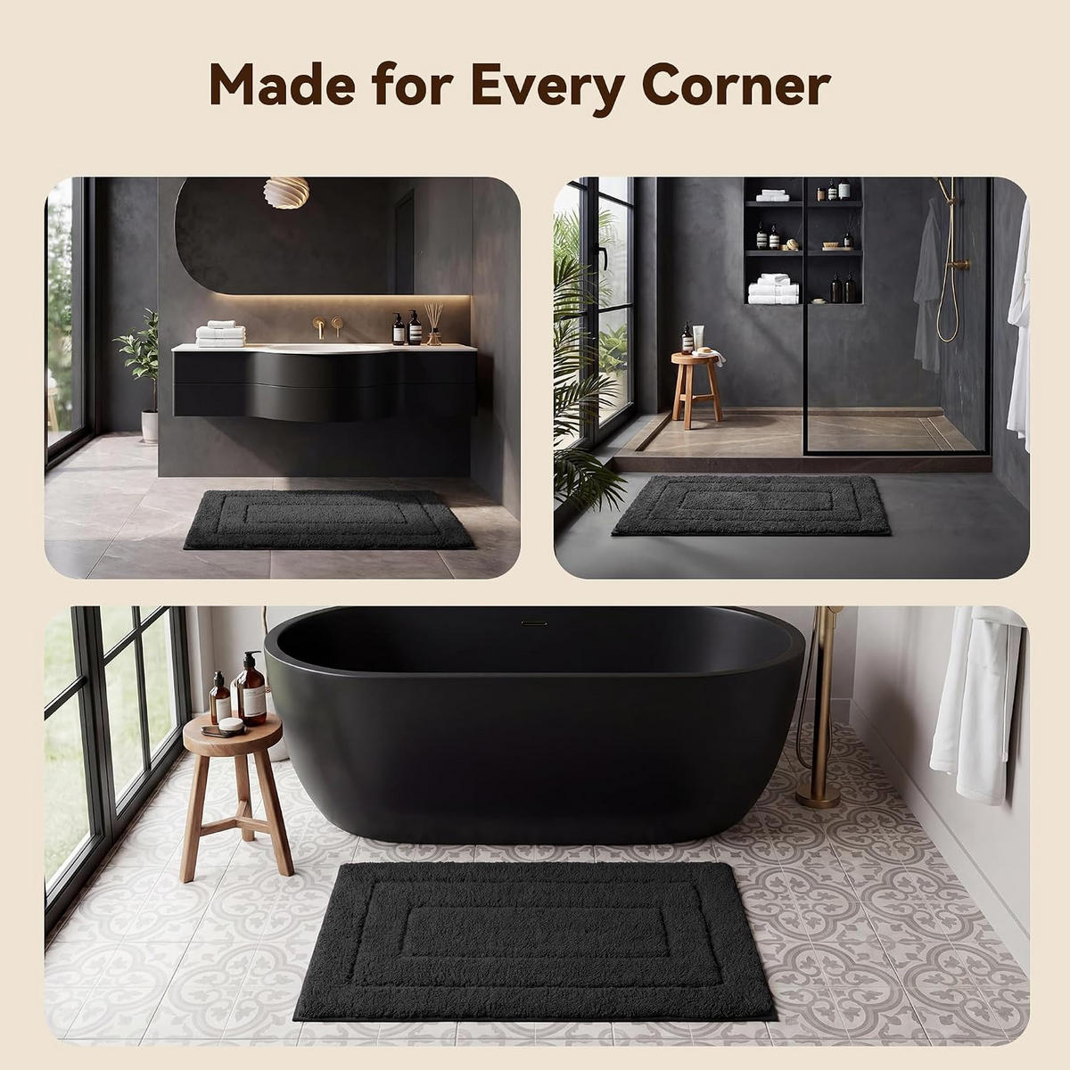 BADEMATTE - 40*60cm - Schwarz - Schwarz, Textil (40/60cm)