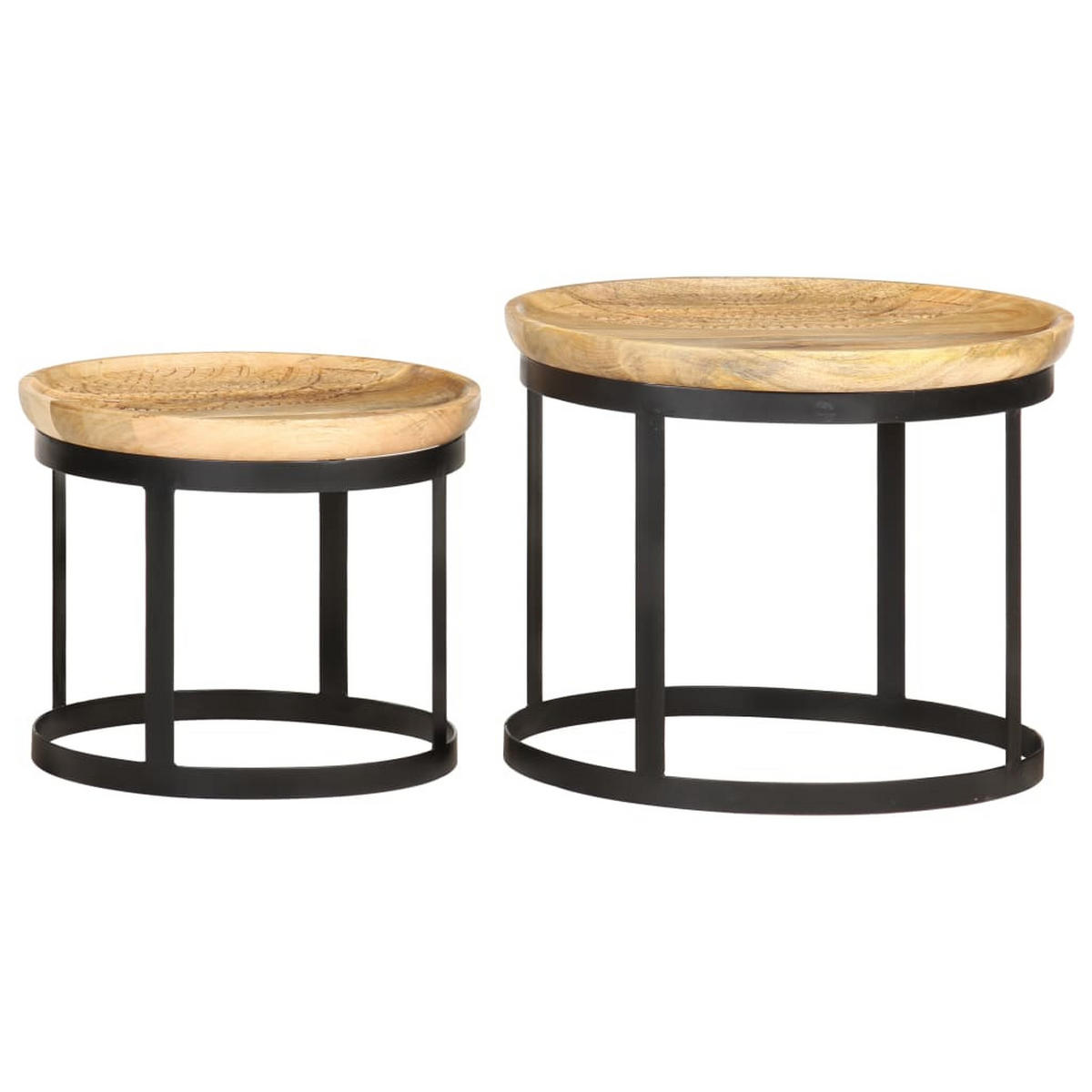 RUNDE Beistelltische 2 Stk. Mango Massivholz und Stahl - Braun, Holz (53/53/44cm) - furnicato