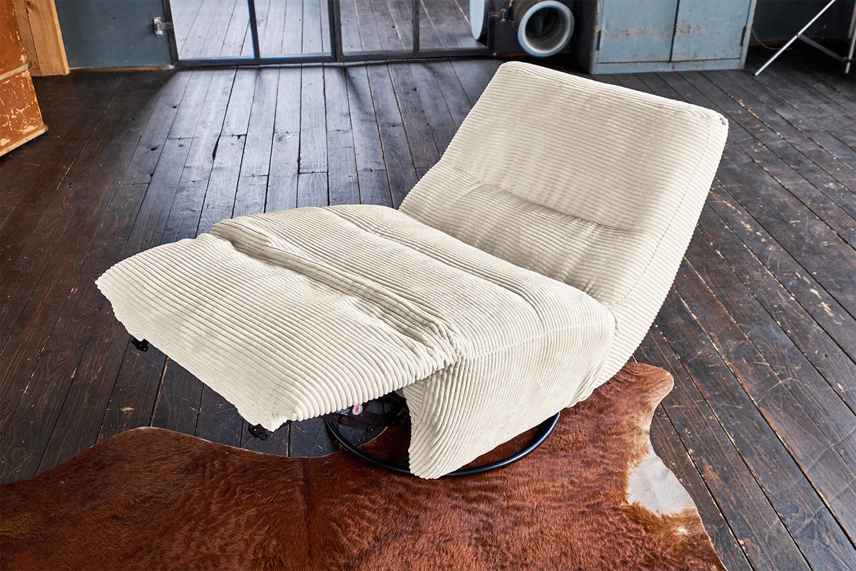 SESSEL ELEKTRISCH VERSTELLBAR CINE Cremeweiß Cord - Creme/Schwarz, Textil/Metall (87/93/106cm) - KAWOLA