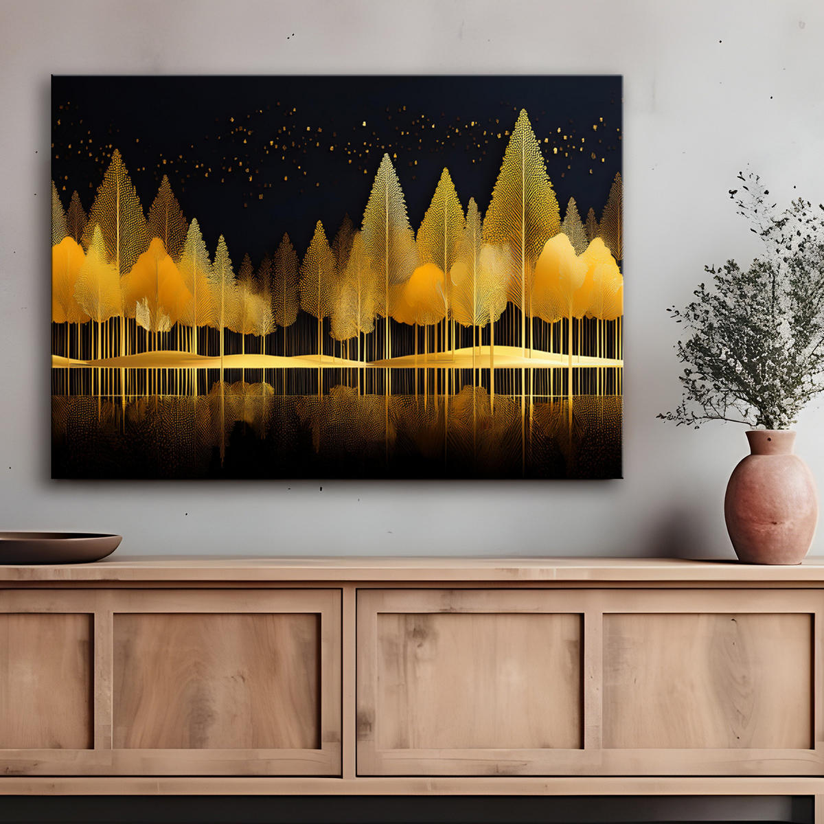 WANDBILD goldene waldabstrakte natur - Goldfarben, Textil (60/40cm) - Feeby