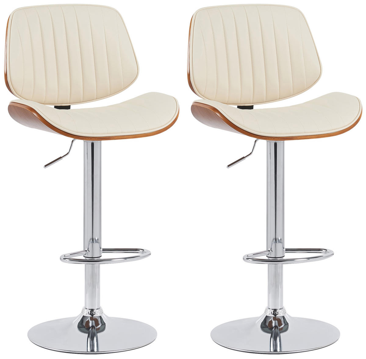 BARHOCKER 2er Set Lederlook Walnuss/Creme - Chromfarben/Walnussfarben, Textil/Metall (50/94/50cm) - CLP