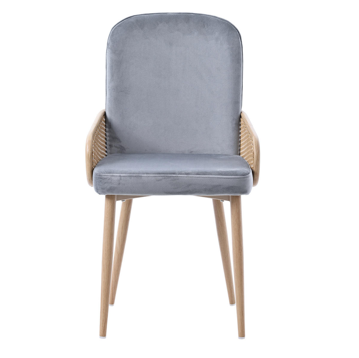 ESSZIMMERSTUHL 6er-Set Samt mit Rattan-Design Grau - Grau, Holz (43/90/41cm) - Meubliv