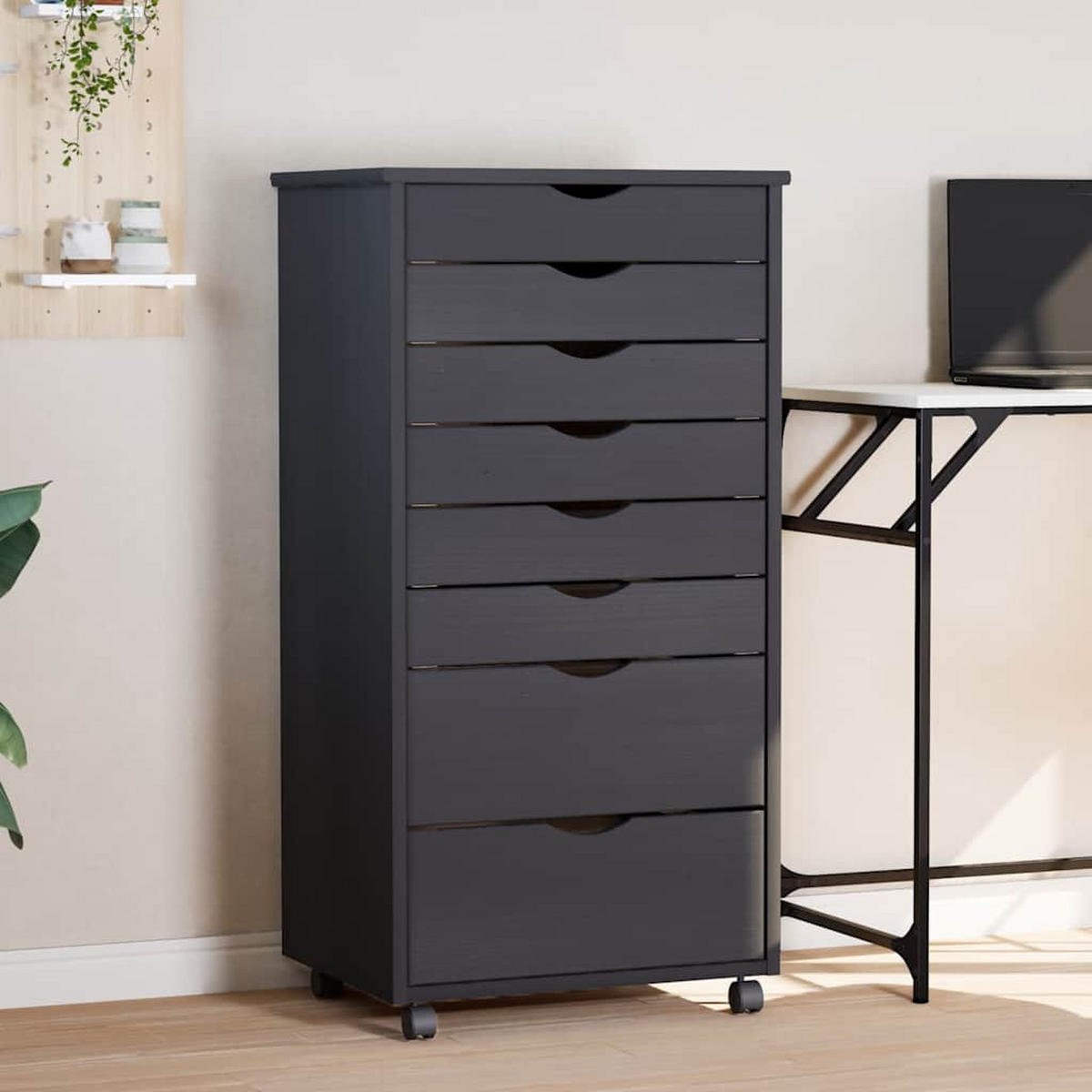 ROLLSCHRANK MIT SCHUBLADEN MOSS GRAU MASSIVHOLZ KIEFER - Grau, Holz (39/103/53cm) - vidaXL