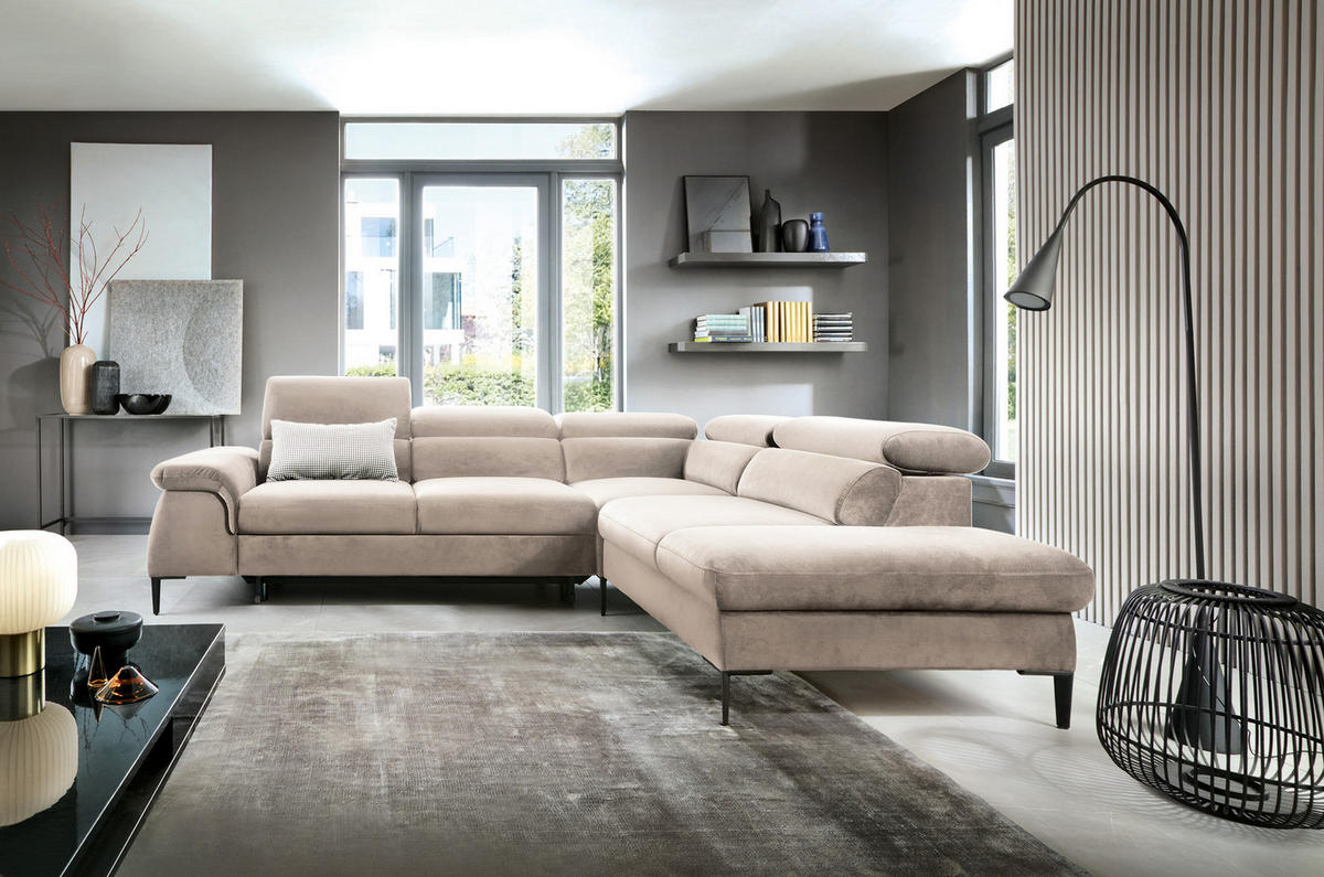 SCHLAFSOFA 280 cm Amaro L mit verstellbaren Kopfstützen, Rechts, Creme - Creme, Holz (214/280cm) - Emporius
