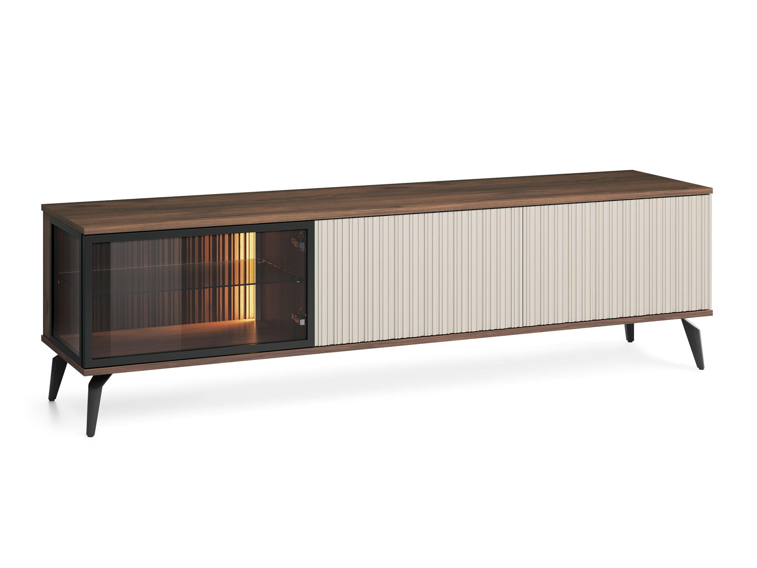 TV-SCHRANK VICO Braun mit Beige, Tv-Tisch mit Led-Beleuchtung - Beige/Schwarz, Holzwerkstoff (180/50/39cm) - Bettso