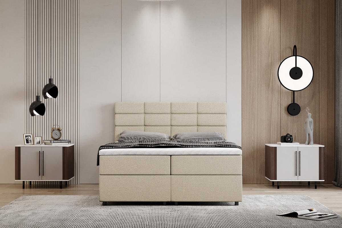 BOXBETT Reve 140 x 200 cm mit Bettkasten und Lattenrost ohne matratze - beige - Beige, Holz (140/206cm) - Panda Möbel