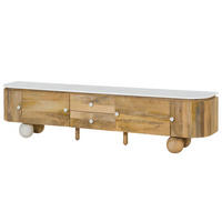 TV-BOARD Mango 220x40x50 natur lackiert / Marmor weiß FLORENZ #102 - Naturfarben, Holz (220/50/40cm) - Massivmoebel24